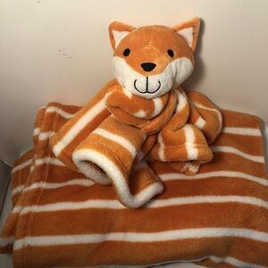 SL Home 2 Pc Plush Baby Blanket & Fox Lovey Security Orange White Stripe 119741